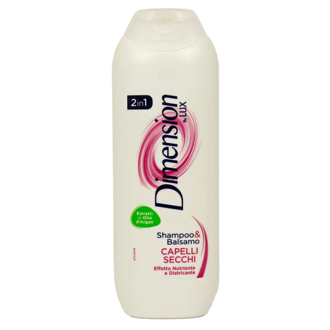 6x Dimension by Lux 2 in 1 Shampoo e Balsamo Capelli Secchi Shampoo and Conditioner with Argan Oil Extracts 250ml