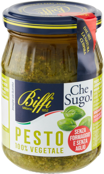 Biffi Pesto alla genovese 100% Vegetale senza formaggio e senz'aglio 100% vegetable, without cheese, but with an unmistakable taste 190 gr
