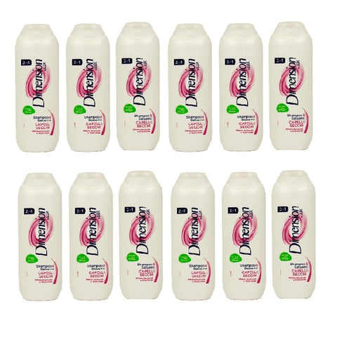 12x Dimension by Lux 2 in 1 Shampoo e Balsamo Capelli Secchi Shampoo and Conditioner with Argan Oil Extracts 250ml