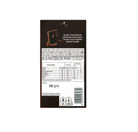 8x Pocket Coffee - Tavoletta di cioccolato extra fondente con ripieno al caffè Extra dark chocolate bar with coffee filling 90 g