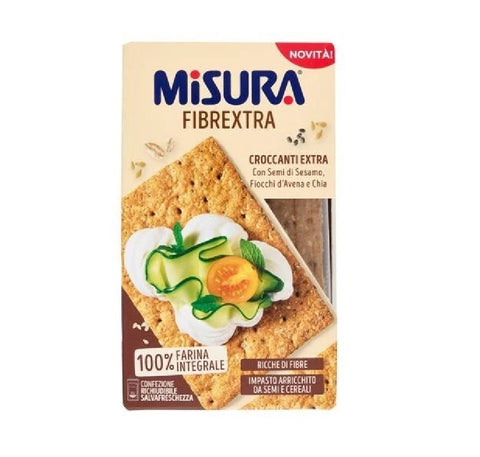 6x Misura Fibrextra cracker integrali con semi di sesamo, fiocchi d'avena e chia Wholemeal crackers with sesame seeds, oat flakes and chia 160g