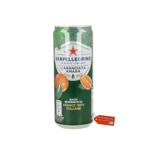 24x San Pellegrino Aranciata Amara Italian soft drink 33cl single-use cans