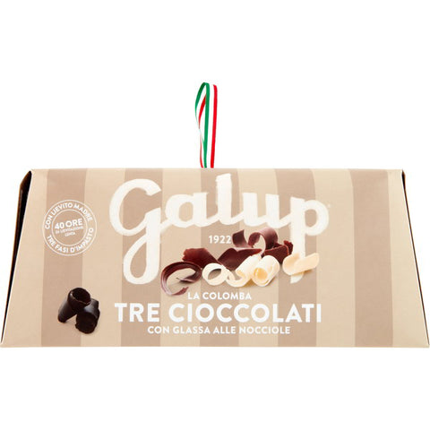 GALUP Colomba tre cioccolati glassa alle nocciole Easter dove with three chocolates and hazelnut glaze 750g