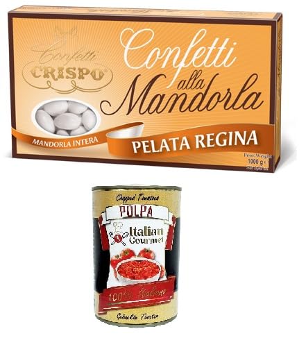 Crispo- Confetti alla Mandorla "Pelata Regina" Bianchi Almond Dragees White "Pelata Regina" 1 kg + Italian Gourmet Polpa 400 g