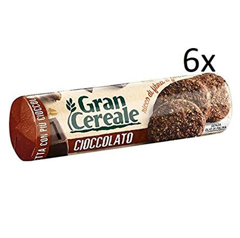 6x Mulino Bianco Gran Cereale Chocolate Fibre Biscuits Multi Cereal 230 g