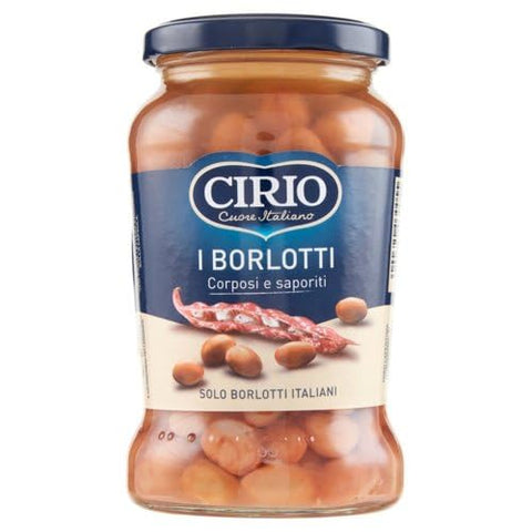 Cirio I Borlotti, Corposi e Saporiti, Borlotti Beans, full-bodied and flavorful, 100% Italian, 12 370g glass jars