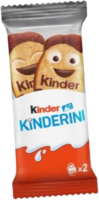Kinder Kinderini Pack of biscuits with cocoa and milk cream filling, 24 x 25g soft biscuits individually wrapped snacks, mini filled biscuits for children and adults