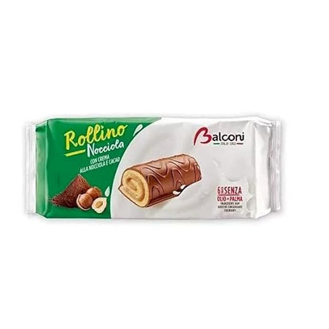 20x Balconi Rollino a Nocciola Con Golosa crema alla Nocciola Hazelnut rolls with delicious hazelnut cream, 222 g, original Italian recipe