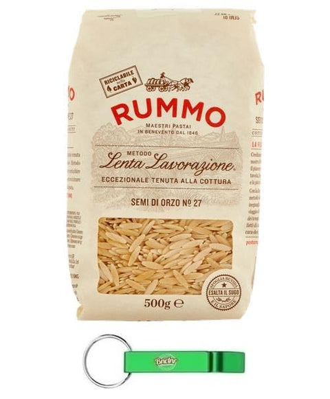 Pack of 8 Rummo Pasta Semi di Orzo N°27, Italian Pasta Made of Durum Wheat Semolina, 500 g + 1 Pack Free Yoga Iced Tea Peach 330 ml Tin