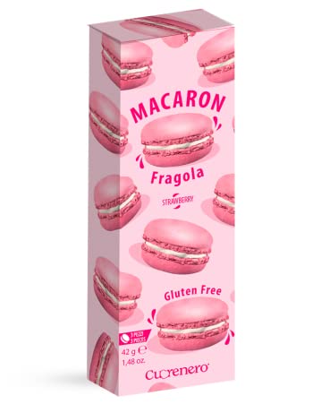 Cuorenero 3 Macarons with Strawberry Flavour, Gluten-Free Macaron in Case, Strawberry Macaron Flavour, Strawberry Cream Cookies, 42 g