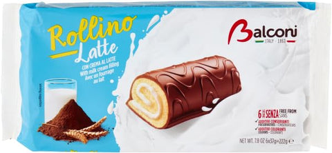 20x Balconi Rollino al Latte, Con Golosa crema al Latte, milk roll, with delicious milk cream 222 g