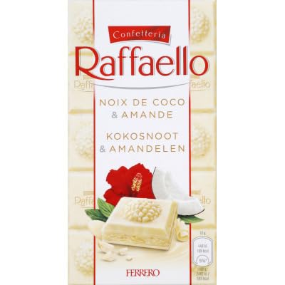 Ferrero Raffaello Crema di Mandorle e Cocco Filled White Chocolate with Almond Cream and Coconut 90 g Bar Pack of 6