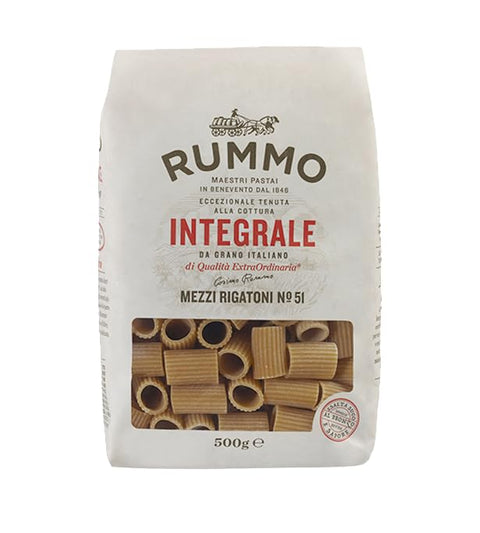 Rummo Pasta Integrale Mezzi Rigatoni N°51, Whole Grain Pasta, Italian Pasta, 500 g, Pack of 16