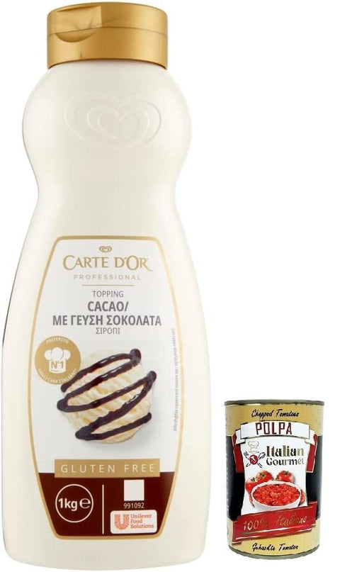 Carte d'Or Topping Cioccolato, Sweet Sauce with Chocolate Flavour for Decorating Cakes and Ice Cream 1 kg + Italian Gourmet Polpa di Pomodoro 400 g Tin
