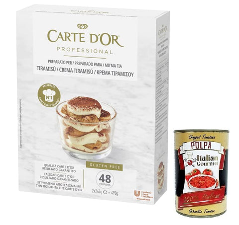 Carte d'Or Professional Powder Blend for Tiramisu Cream, Gluten Free 490 g + Italian Gourmet Polpa di Pomodoro 400 g Tin