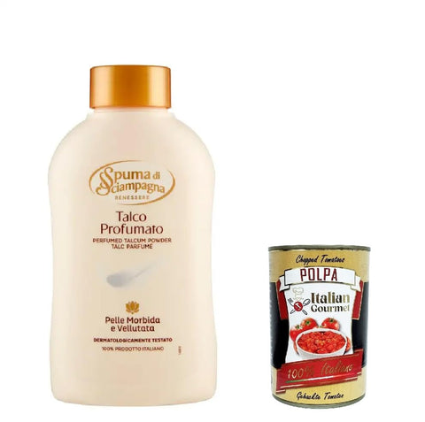 12x Spuma di Sciampagna Talco Profumato Body Powder Classic Talc 200g + Italian Gourmet Polpa 400g