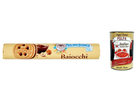 3 x Mulino Bianco Baiocchi Tube Chocolate Reigel Biscuits with Chocolate 168 g Snack + Italian Gourmet Polpa 400 g