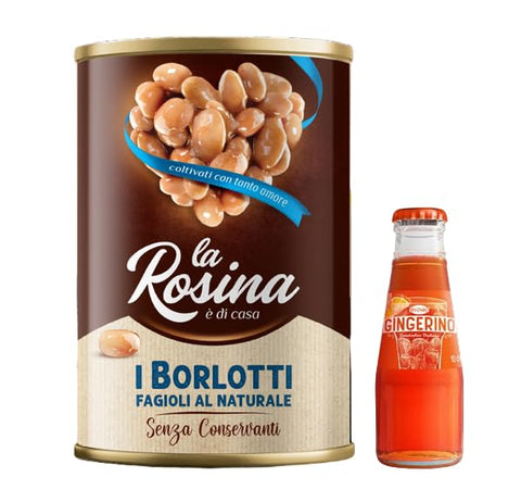 12x La Rosina Borlotti Beans in Natural, Legumes in 400g Tin + 1x Gingerino Recoaro Italian Aperitif 10cl Free