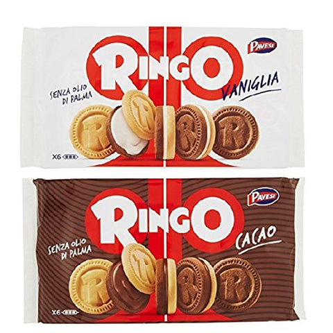 Pavesi Ringo Biscuits 330 g Cake with Vanilla 6 Snack Cookies Bars + Pavesi Ringo Cacao Cocoa 6 Snack 330 g