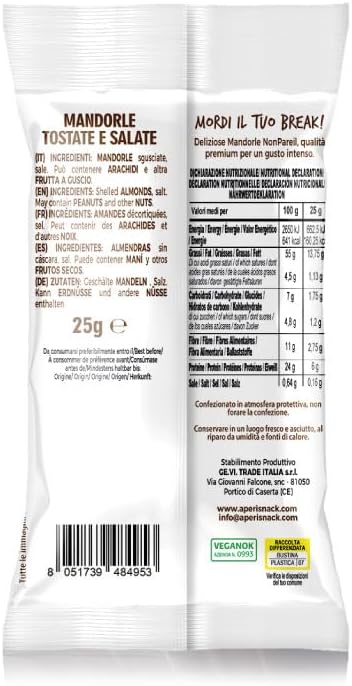Aperisnack B-Fruit Mandorle tostate e salate Roasted and Salted Almonds 20 Single-Serve Snacks of 25g
