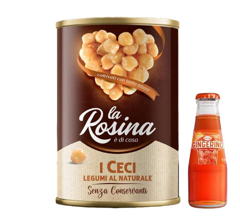 12x La Rosina Natural Chickpea Beans, Legumes in 400g Tin + 1x Gingerino Recoaro Italian Aperitif 10cl Free