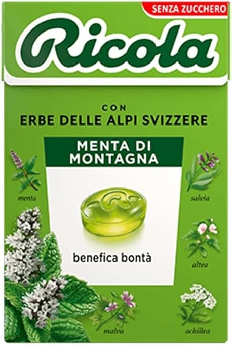 Ricola Caramelle alle erbe alla menta di montagna Swiss Mountain Mint Herbal Pastilles, Sugar-Free – 20 x 50g