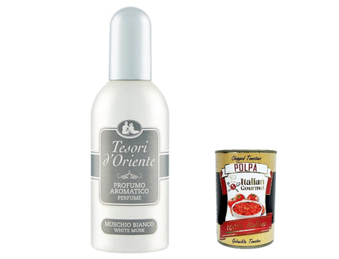 Tesori d'Oriente Muschio Bianco Aromatic Perfume Eau de Toilette White Musk Eau De Toilette 100 ml + Italian Gourmet Polpa 400 g Pack of 6