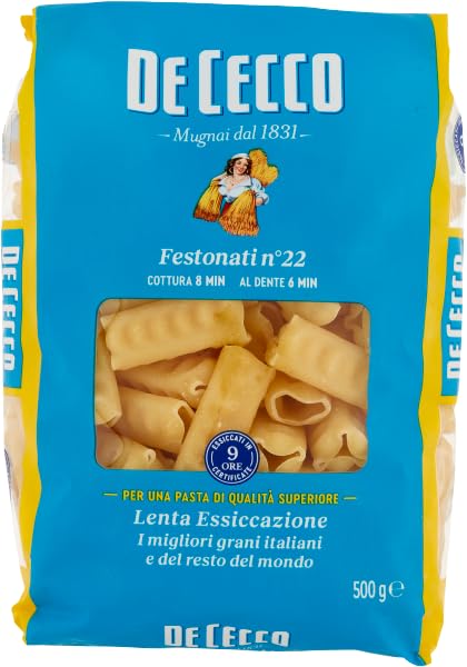 De Cecco Pasta 100% Italian Festonati No. 22 Pasta 500 g + Italian Gourmet Polpa 400 g Pack of 10