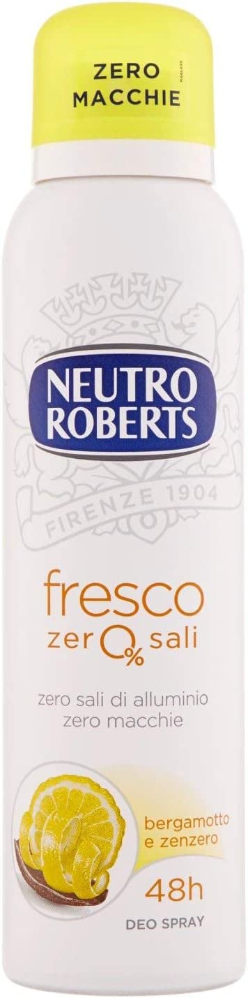 12 x Neutro Roberts Deodorant Fresco Giallo Deodorant Spray, No Aluminium Salts, No Stains, Citrus Fragrance of Bergamot and Ginger, 150 ml + Italian Gourmet Polpa 400 g