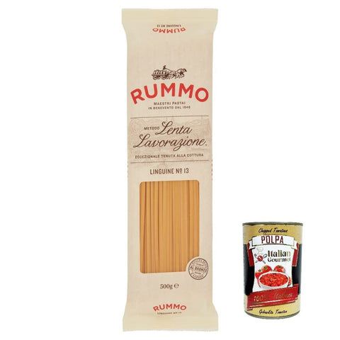 Rummo Linguine N. 13 Durum Wheat Semolina Pasta Italian Noodles 500g Pack + Italian Gourmet Polpa di Pomodoro 400g Tin Pack of 10