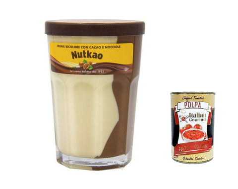 Nutkao Crema Bicolore Cacao, Nocciole e Vaniglia, Spreadable Cream Cocoa with Hazelnuts and Vanilla, 400 g Glass + Italian Gourmet Polpa 400 g, Pack of 3