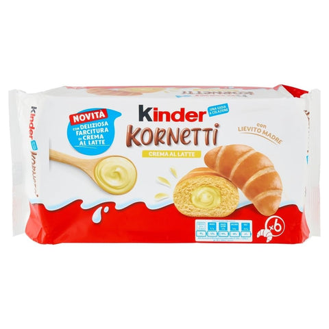 Testpaket Kinder Kornetti 3x Cioccolato 3x Crema al Latte Croissants filled with chocolate and milk cream, 6 packs of 270 g each