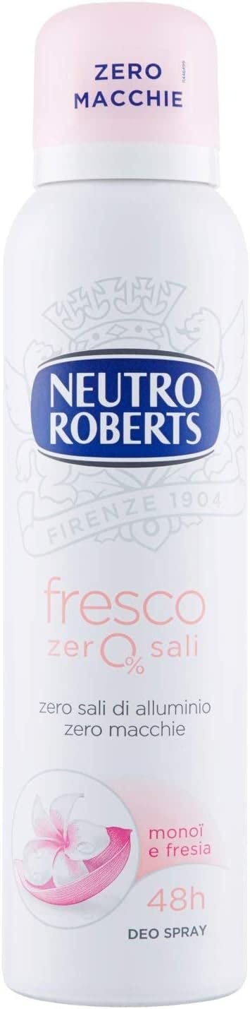 12 x Neutro Roberts Deodorant Fresco Rosa Spray Deodorant with Monoi and Freesia - No Aluminium Salts, Zero Stains 150 ml + Italian Gourmet Polpa 400 g