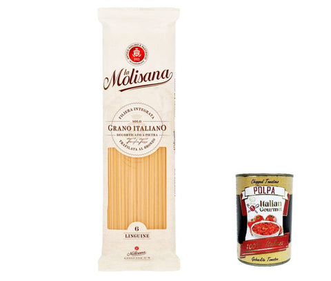 La Molisana Linguine N. 6 Pasta Lenta Lavorazione Pasta Made of Durum Wheat Semolina Bronze Drawing 500 g + Italian Gourmet Polpa 400 g Pack of 5