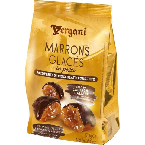 6x Vergani Marron Glacès in pezzi ricoperti al cioccolato fondente in pieces covered in dark chocolate 170g