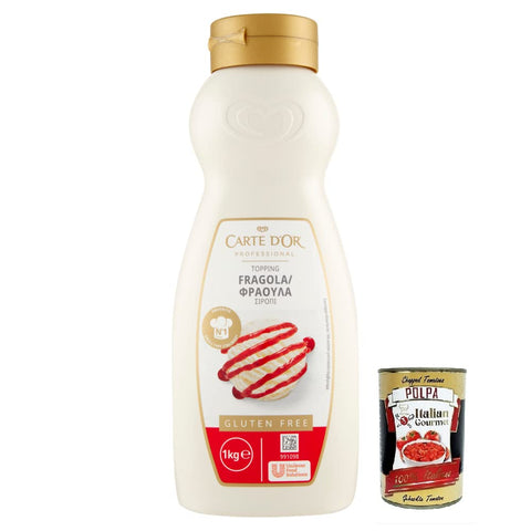 Carte d'Or Topping Fragola, Sweet Sauce with Strawberry Flavour for Decorating Cakes and Ice Cream 1 kg + Italian Gourmet Polpa di Pomodoro 400 g Tin