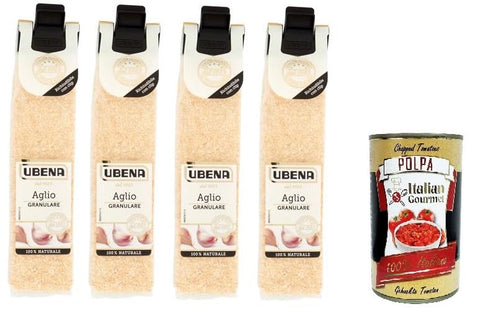 Ubena Aglio Granular Garlic Granules, Ideal for Appetizers, Salads, Sauces and Marinades, Bag Format 4 x 36 g + Italian Gourmet Polpa 400 g