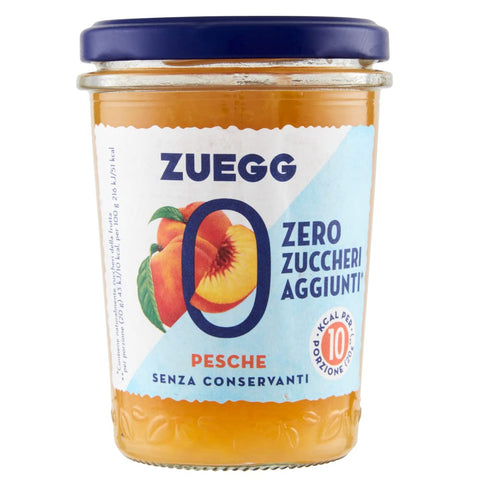 Zuegg Zero Pesche Peach Jam Jam without Added Sugar, Free from Preservatives, 220 g Jar + Italian Gourmet Polpa di Pomodoro 400 g Tub, Pack of 8