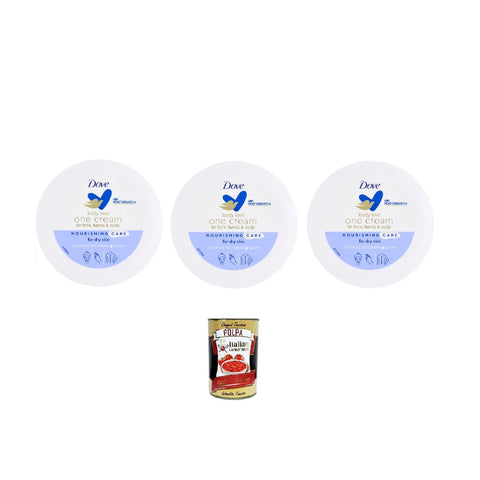 Dove Body Love One Cream Crema Rigenerante per Viso 250 ml, Regenerating Cream for Body, Hands and Face 3 x 250 ml + Italian Gourmet Polpa 400 g