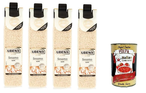 Ubena, Semi di Sesamo, Sesame Seeds, Ideal for Seasoning Bread, Salads and Vegetables, 4 x 30 g Clip Bag Format + Italian Gourmet Polpa 400 g