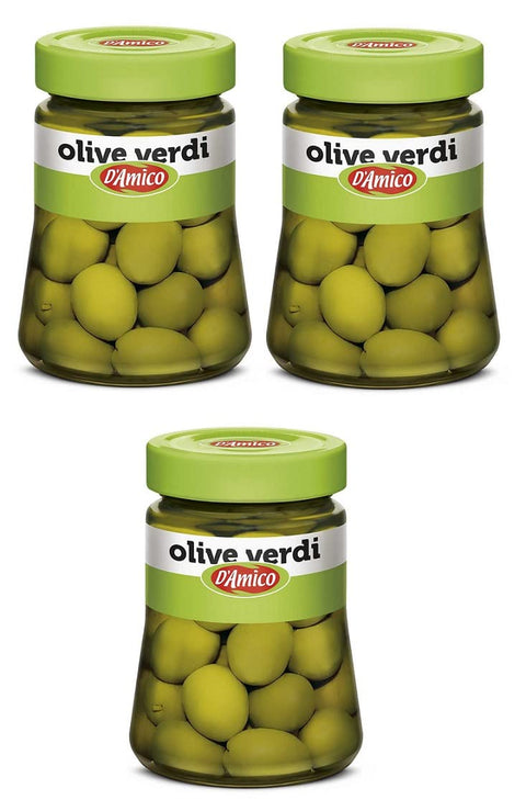 D'Amico Olive Verdi Salamoia Green Olives in Brine, 300 g, Pack of 3