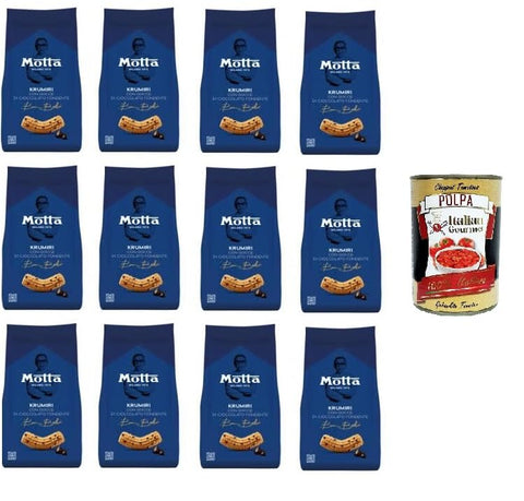 Motta KRUMIRI Con Gocce di Cioccolato Fondente KRUMIRI with Dark Chocolate Chips 12 x 290 g + Italian Gourmet Polpa 400 g