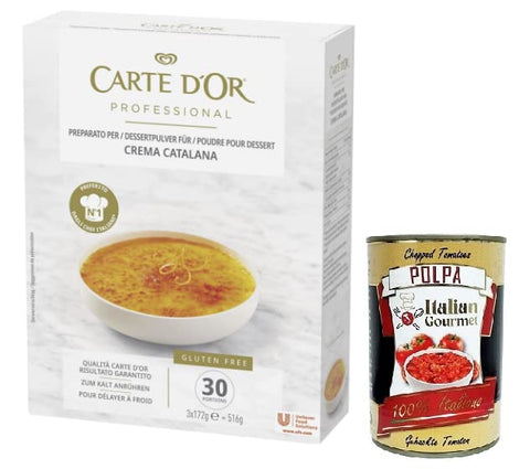 Carte d'Or Professional Preparato per Crema Catalana, Powder Blend for Catalan Cream, Gluten Free 516 g + Italian Gourmet Polpa di Pomodoro 400 g Tin