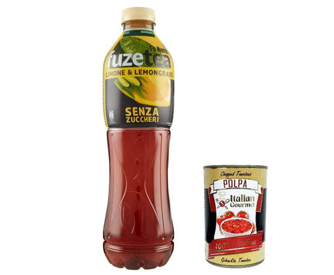12 x FUZE TEA, black tea zero, lemon with a note from Lemongrass Pet, 1.25 l, no sugar, lemon ice tea sugar free + Italian gourmet polpa 400 g