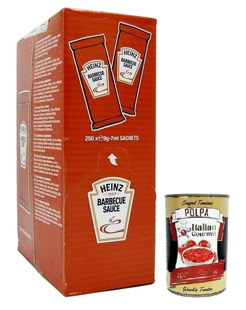 Heinz Smokey & Sweet Barbecue BBQ Sauce Sachet, Each Pack Contains 250 Single Dose Bags of 7 ml + Italian Gourmet Polpa di Pomodoro 400 g Tin