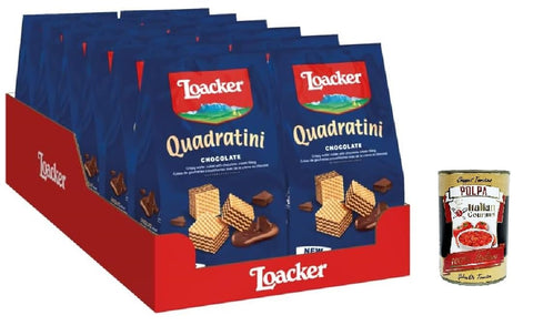 Loacker Quadratini Chocolate Cubets for Eating in One Bite with Five Layers of Wafer Cialdine and Four Chocolate Cream Snack, 12 x 150 g + Italian Gourmet Polpa 400 g