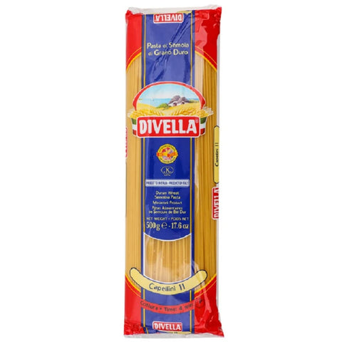 Divella Capellini N. 11 Durum Wheat Semolina Pasta, Italian Pasta, 500 g Pack + Italian Gourmet Polpa di Pomodoro 400 g Tub, Pack of 10