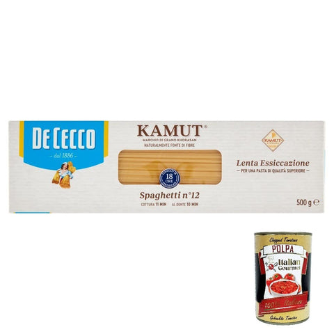20x De Cecco Pasta Spaghetti N. 12 Kamut Brand of Khorasan Wheat 500g + Italian Gourmet Polpa 400g