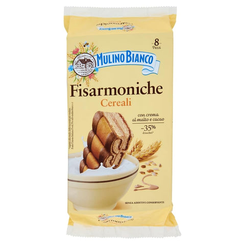 9x Mulino Bianco Fisarmoniche Biscuits with Cocoa Malt Cream 296 g