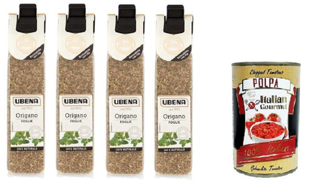 Ubena Origano in Foglie Oregano Leaves, 100% Natural, 4 x 7 g Bags in Clip Format + Italian Gourmet Polpa 400 g